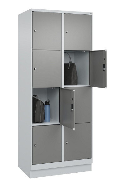 C+P Schließfachschrank Evolo PLUS, mit Sockel, 8 Fächer, 1950x800x500mm, 7035/00, Frontfarbe 0005000 RDS Stahlgrau, 049020-224 S10014