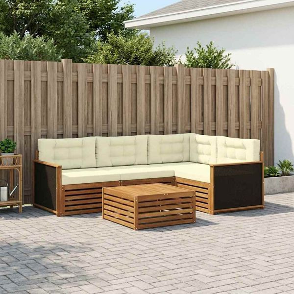 vidaXL Outdoor-Sofagarnitur 5-teilig Natur und Creme 79 x 79 x 37 cm, 3383313