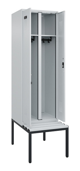 C+P Schwarz-Weiß-Spind Evolo PLUS, Bank, 2 Abteile, 2120x600x815mm, 7035/7035, Zylinderschloss, Sitzfläche Kunststoff, Sitzbank, 0490527-20 S10094