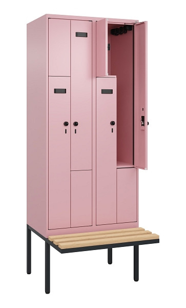 C+P Z-Spind Evolo PLUS, Bank, 4 Fächer, 2120x800x815mm, 3015/3015, Drehriegel, Sitzfläche Holz, 0490437-224 S10026