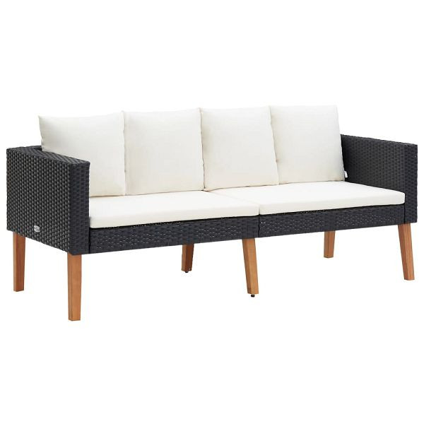 vidaXL 2-Sitzer-Gartensofa mit Auflagen Poly Rattan Schwarz, 310216