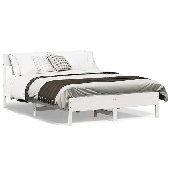 vidaXL Massivholzbett mit Kopfteil Weiß 135x190 cm Kiefer, 842667