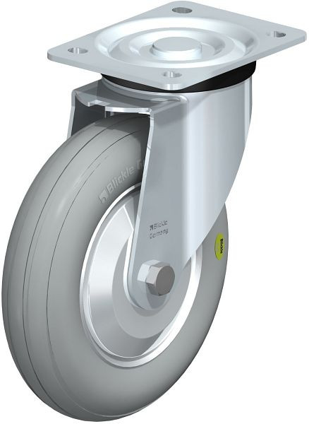 Blickle L-VW 202R-SG-FA Stahlblech-Lenkrolle, mittelschwere Ausführung, mit Anschraubplatte, Weichgummi, Grau, 758134