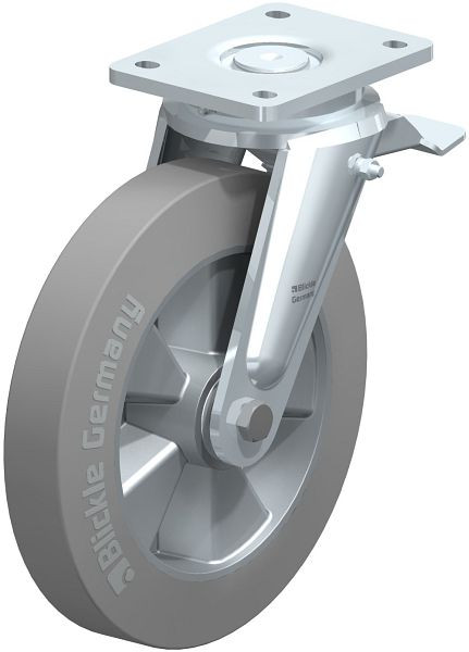 Blickle LO-ALEV 250K-ST-SG Stahlgeschweißte Schwerlast-Lenkrolle mit Feststeller, Elastik-Vollgummi, Grau, 666107