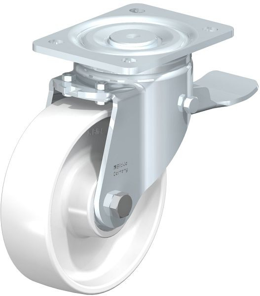 Blickle LH-PO 160K-ST Stahlblech-Lenkrolle, Schwerlast-Ausführung, mit Anschraubplatte & Feststeller, Polyamid, Weiß, 671966