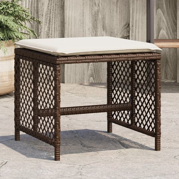 vidaXL Gartenhocker mit Kissen 4 Stück Braun 41x41x36 cm Poly Rattan, 365051