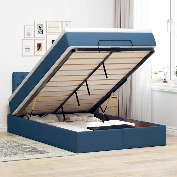 vidaXL Ottoman-Bett mit Matratze Blau 120x200 cm Stoff, 3311538