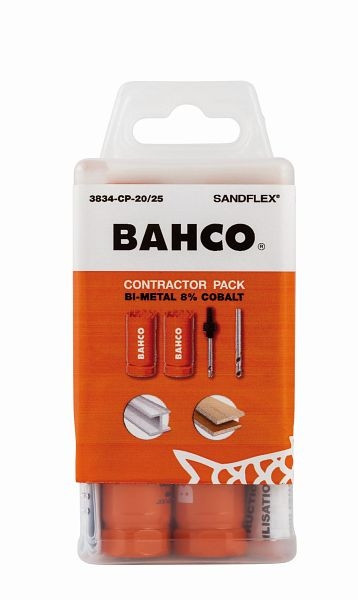 Bahco Lochsägen-Satz "Auftrags"-Pack, 4-teilig (bestehend aus 2x Lochsäge Ø20mm, 1x Aufnahmeschaft 3834-ARBR-930, 1x Bohrer 3834-DRL), 3834-CP-20/25