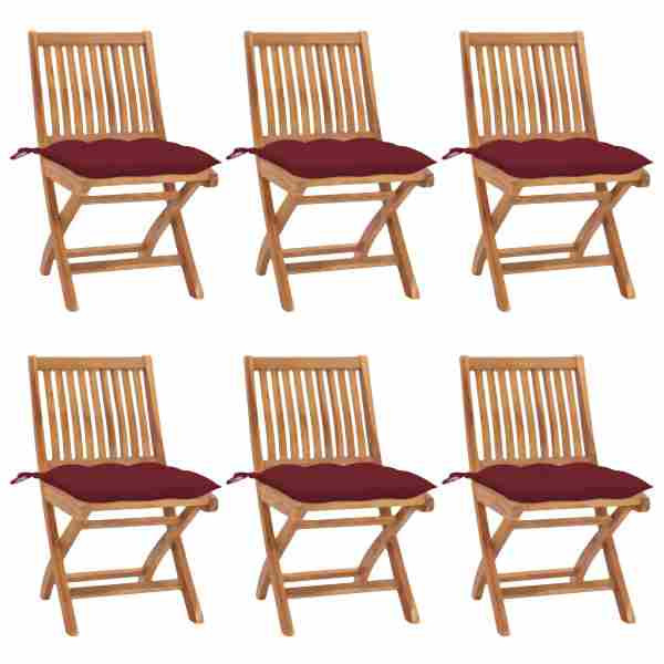 vidaXL Klappbare Gartenstühle mit Kissen 6 Stück Massivholz Teak, 3072858