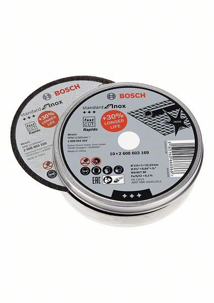 Bosch Trennscheibe gerade Standard for Inox - Rapido WA 60 T BF, 115 mm, 1, 10er-Pack, VE: 10 Stück, 2608603254