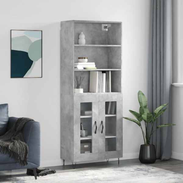vidaXL Highboard Betongrau 69,5x34x180 cm Holzwerkstoff, 3189313