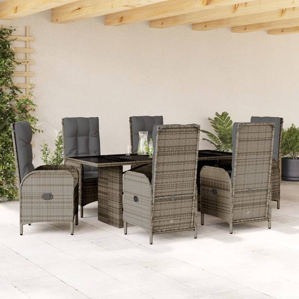 vidaXL 7-teilig Garten-Essgruppe mit Kissen Grau Poly Rattan, 3213527