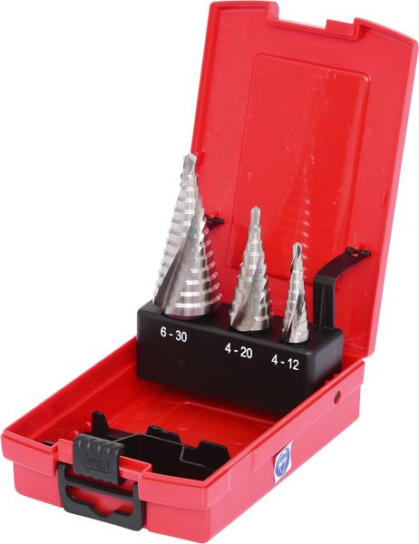 KS Tools HSS Stufenbohrer-Satz, Kunststoffkassette 3-teilig, 330.2404