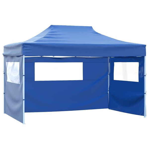 vidaXL Profi-Partyzelt Faltbar mit 3 Seitenwänden 3×4m Stahl Blau, 48890