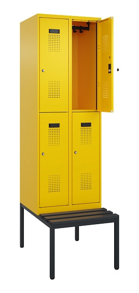 C+P Doppelstock-Spind Evolo PLUS, Bank, 4 Fächer, 2120x600x815mm, 1023/1023, Zylinderschloss, Sitzfläche Kunststoff, Sitzbank, 0493507-20 S10137