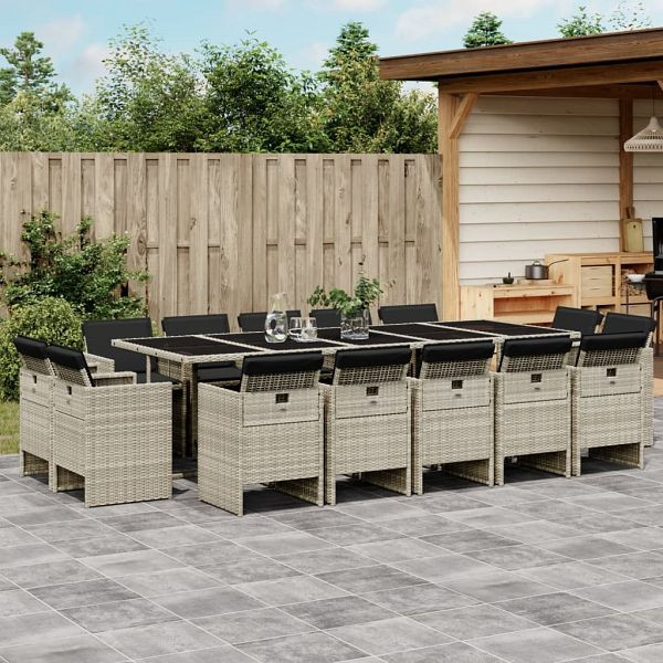 vidaXL 17-teilig Garten-Essgruppe mit Kissen Hellgrau Poly Rattan, 3277834