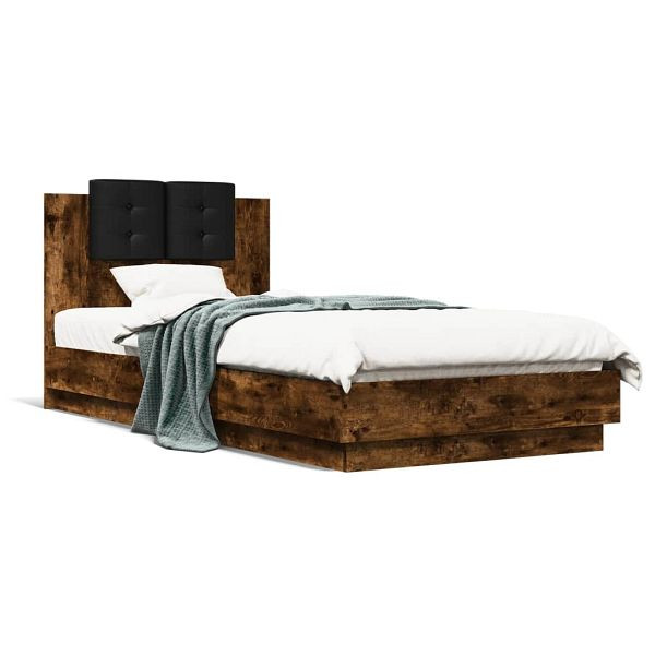 vidaXL Bettgestell mit Kopfteil Räuchereiche 90x200 cm Holzwerkstoff, 3209944