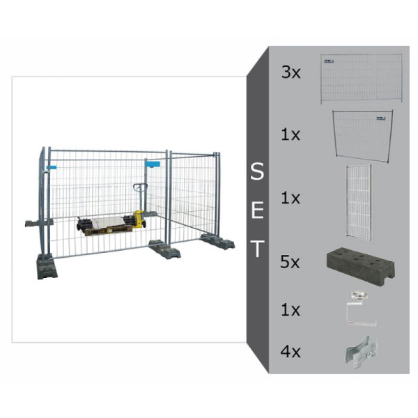 Stein HGS Bauzaun -Basic- Komplett-Set inkl. Türelement, Verbindungsschellen und Füßen, 10932