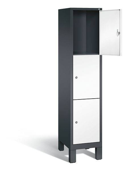 C+P Schließfachschrank Evolo, H1850xB420xT500mm, Farbe: Schwarzgrau / Verkehrsweiß, 3 Fächer, 48010-123 S10104