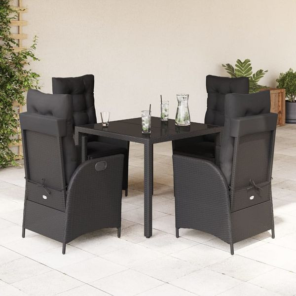 vidaXL 5-teilig Garten-Essgruppe mit Kissen Schwarz Poly Rattan, 3213069
