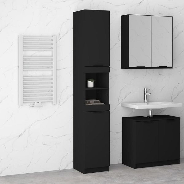 vidaXL Badschrank Schwarz 32x34x188,5 cm Holzwerkstoff, 811323