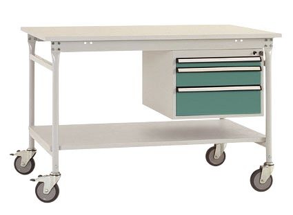 Manuflex Komplett-Beistelltisch BASIS mobil mit Melamin-Platte + Gehäuse-Unterbau, BxTxH: 1000 x 800 x 850 mm, graugrün, BB5361.0001