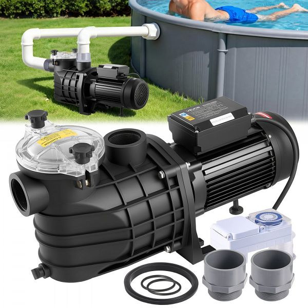 VEVOR Schwimmbadpumpe 3 kW, 35.000 L/H, Poolpumpe 2860 U/min, 19 m Förderhöhe, Timer & Filterkorb, für Pools & Spas, DSYCGLBOZDS3ITJKP001V2