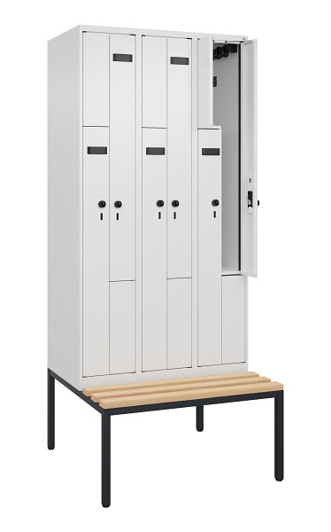 C+P Z-Spind Evolo PLUS, 6 Fächer, 2120x900x815mm, 9016/9016, Drehriegel, Sitzfläche Buche-Hartholz, Sitzbank, 0490537-306 S10019