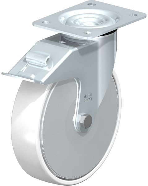 Blickle LE-PO 200R-FI-FA Stahlblech-Lenkrolle mit Anschraubplatte & Feststeller, Polyamid, Weiß, 606269