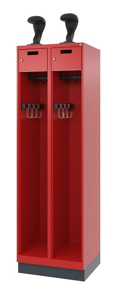 C+P Feuerwehrspind Evolo, Modell PRAKTUS, 2 Abteile, H1950xB600xT500 mm, Feuerrot, Sockel, 0492015-20 S10011