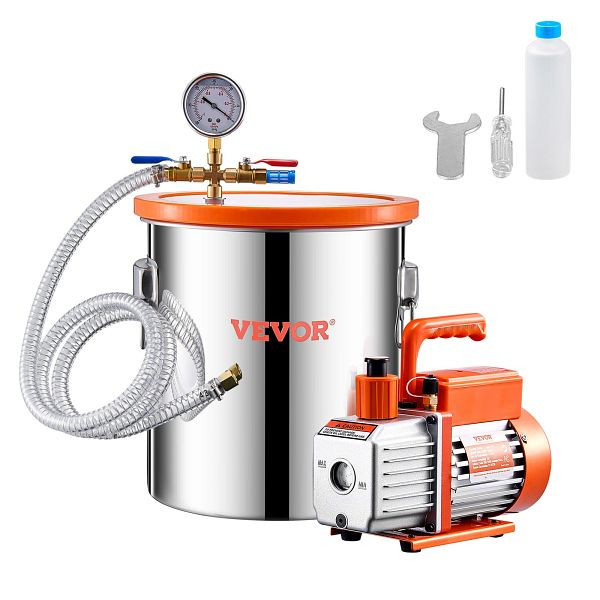 VEVOR 3,5CFM Vakuumpumpe mit 18,93L Vakuumkammer, Unterdruckpumpe Vacuum Pump Kit, ZKBZKTTZDJ14E6B6QV2