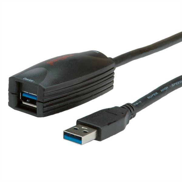 ROLINE USB 3.2 Gen 1 Aktives Repeater Kabel, schwarz, 5 m, 12.04.1096