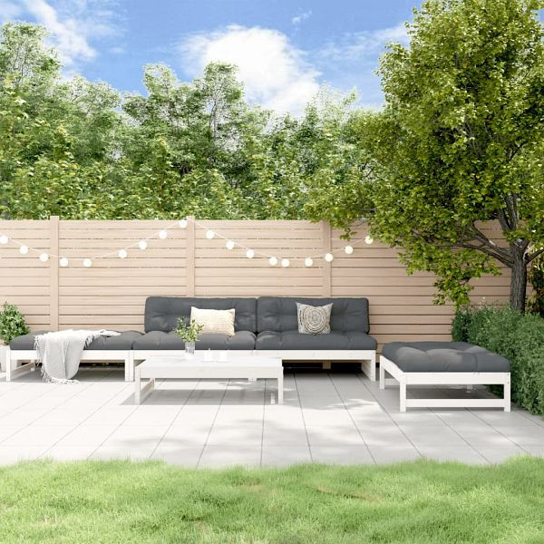 vidaXL 5-teilig Garten-Lounge-Set mit Kissen Weiß Massivholz, 3186117