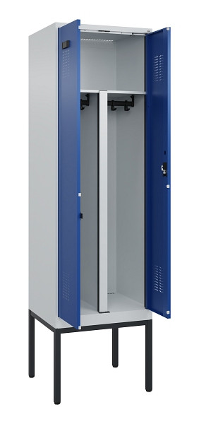 C+P PSA Doppel-Spind Evolo PLUS, Gestell, 2 Abteile, 2120x600x500mm, 7035/5010, Zylinderschloss, 0490327-20P S10033
