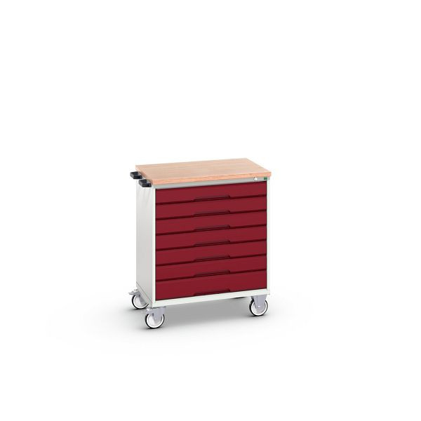 bott verso mobiler Schubladenschrank, mit 7 Schubladen und Multiplex Top, BxTxH: 800 x 600 x 980 mm, Lichtgrau / Purpurrot, 16927007.24