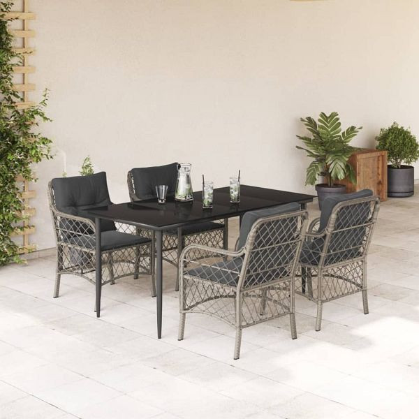vidaXL 5-tlg. Garten-Essgruppe mit Kissen Hellgrau Poly Rattan, 3212169