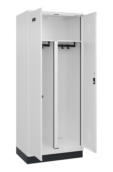 C+P PSA Schwarz-Weiß-Spind Evolo PLUS, mit Sockel, 2 Abteile, 1950x800x500mm, 90, Frontfarbe RAL 9016 Verkehrsweiß, Zylinderschloss, 049022-22P S10047