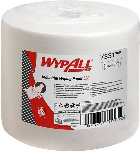 Kimberly-Clark WypAll® Reinigungstücher L30, Jumborolle 7331, weiß, 3-lagig, 1 Rolle à 1.000 Tücher, 308896