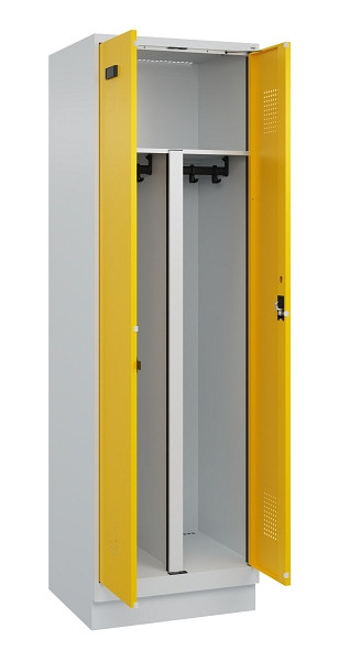 C+P PSA Schwarz-Weiß-Spind Evolo PLUS, mit Sockel, 2 Abteile, 1950x600x500mm, 70, Frontfarbe RAL 1023 Verkehrsgelb, Zylinderschloss, 049022-20P S10028