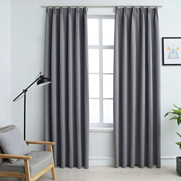 vidaXL Verdunkelungsvorhänge mit Haken 2 Stück Grau 140x175cm, 134430