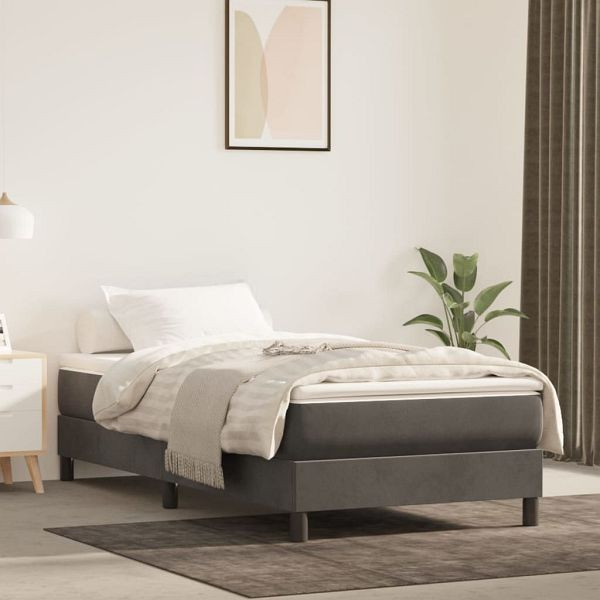 vidaXL Boxspringbett mit Matratze Dunkelgrau 90x200 cm Samt, 3144310
