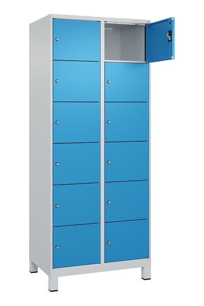 C+P Schließfachschrank Evolo PLUS, mit Füßen, 12 Fächer, 1950x800x500mm, 7035/5, Frontfarbe RAL 5012 Lichtblau, 049010-226 S10007