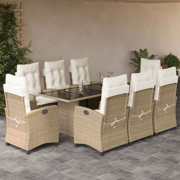 vidaXL 9-teilig Garten-Essgruppe mit Kissen Beige Poly Rattan, 3212694