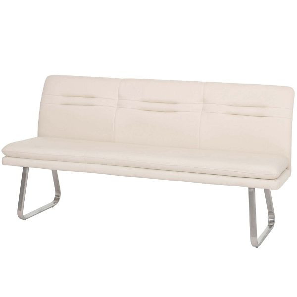 Mendler Sitzbank HWC-H70, Esszimmerbank Bank Polsterbank, Rückenlehne Stoff/Textil Edelstahl gebürstet, creme-beige 180cm, 94423+94424