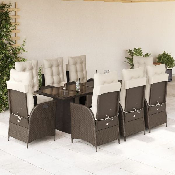 vidaXL 9-teilig Garten-Essgruppe mit Kissen Braun Poly Rattan, 3213355