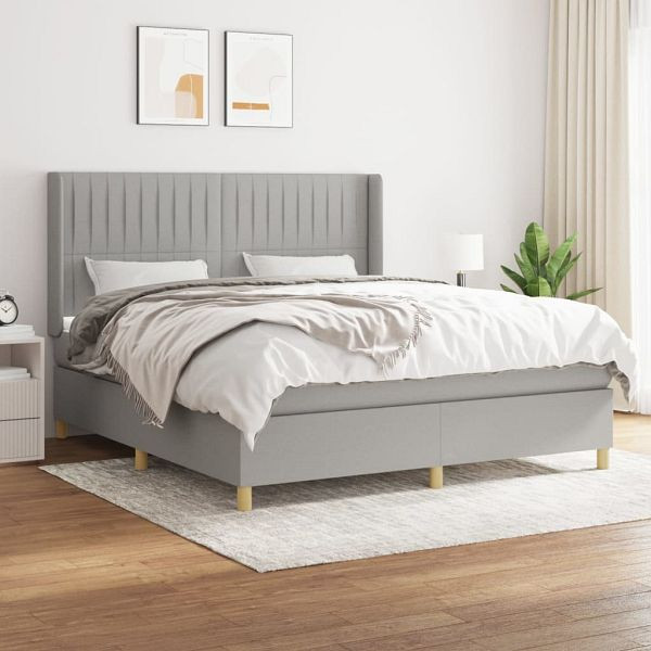 vidaXL Boxspringbett mit Matratze Hellgrau 160x200 cm Stoff, 3132161