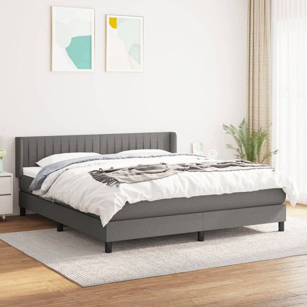 vidaXL Boxspringbett mit Matratze Dunkelgrau 180x200 cm Stoff, 3129890