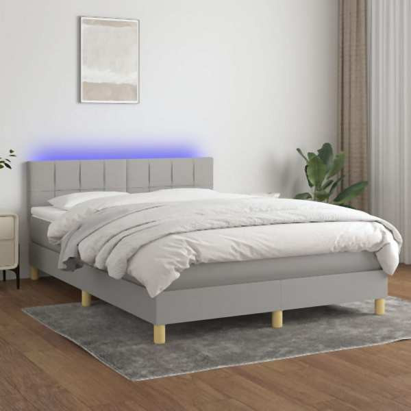 vidaXL Boxspringbett mit Matratze & LED Hellgrau 140x200 cm Stoff, 3133717