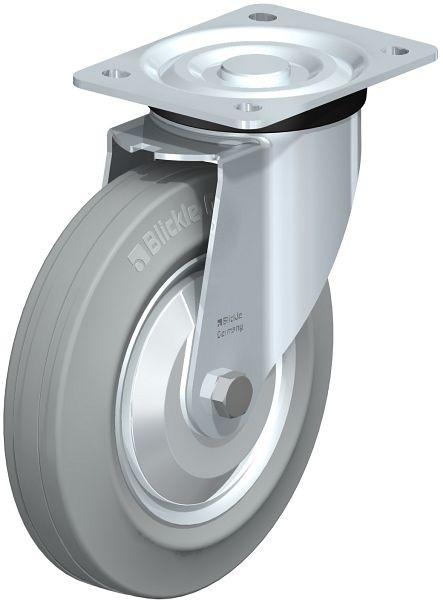 Blickle L-V 200K-SG-FA Stahlblech-Lenkrolle, mittelschwere Ausführung, mit Anschraubplatte, Vollgummi, Grau, 56580