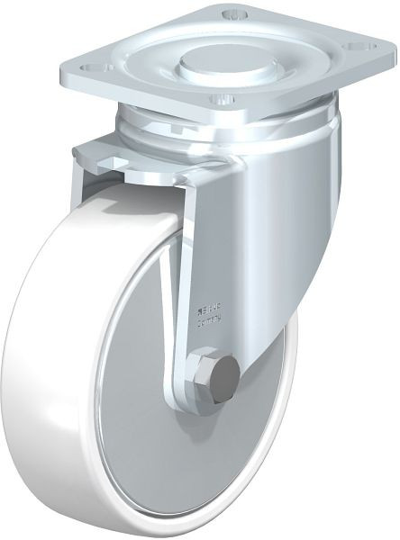 Blickle LH-PO 125K-1-FA Stahlblech-Lenkrolle, Schwerlast-Ausführung, mit Anschraubplatte, Polyamid, Weiß, 737653